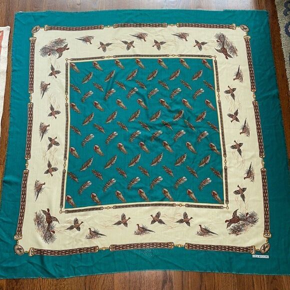 Vtg Gina Ruccini pheasants & feathers extra large scarf or wrap - Picture 1 of 9